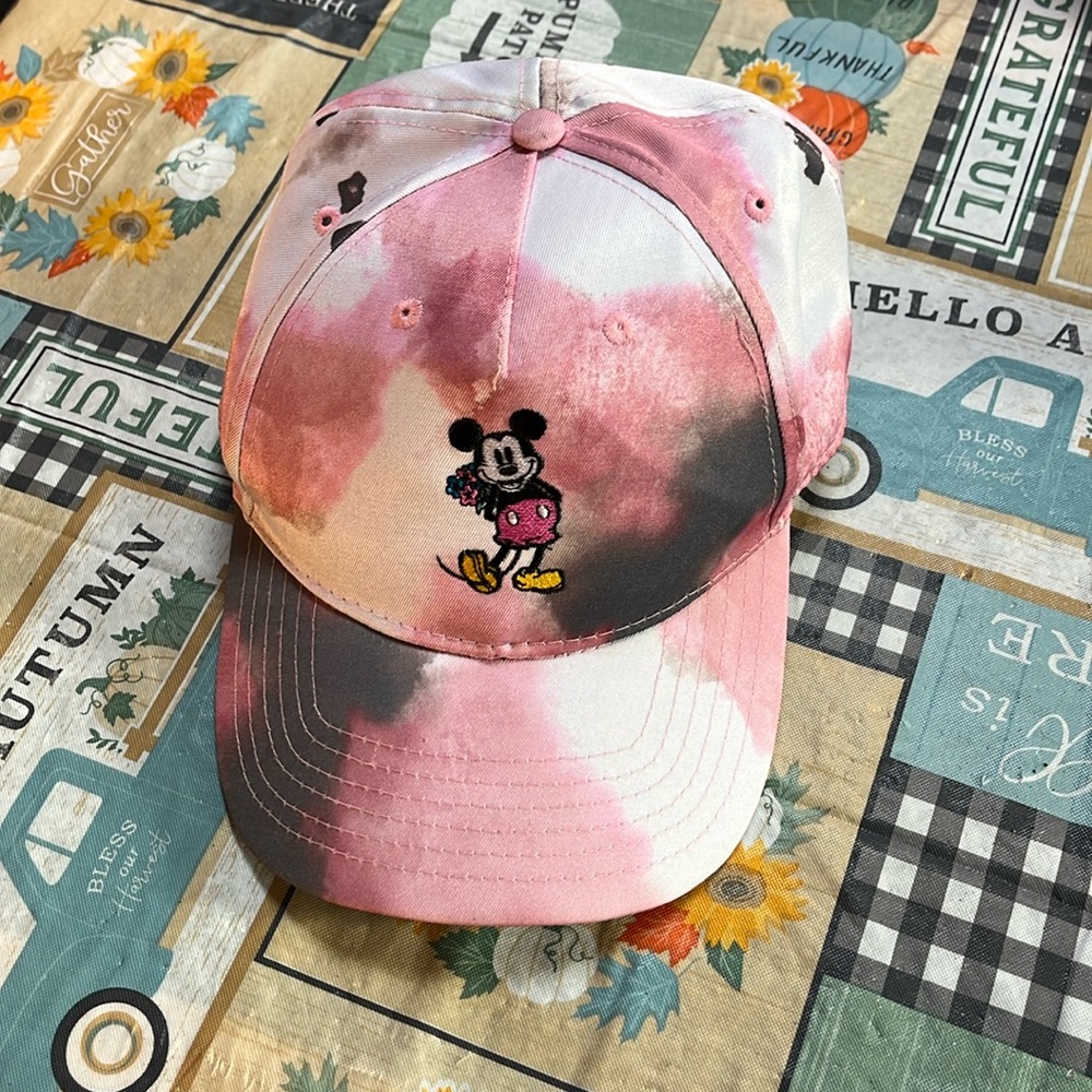 Disney Unisex Mickey Mouse  Pink Tie Dyed Baseball Cap with Velcro Strap